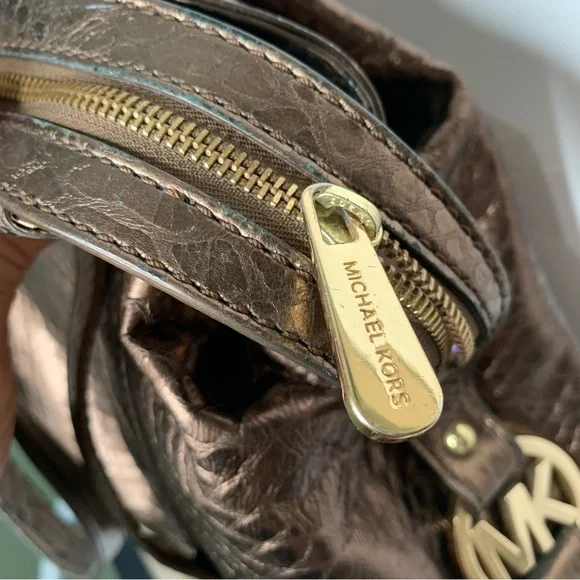 Michael Kors womens Snakeskin print Handbag Bronze Logo Gold Adorable! - Picture 15 of 15